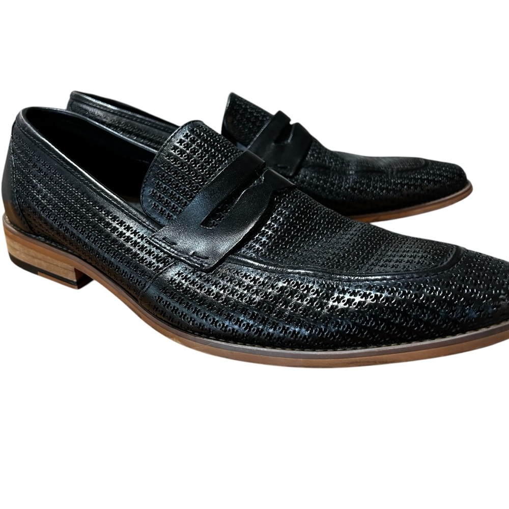 Stacy Adams Belfair Moc Toe Men's Black Sz 11M Perforated Leather Penny Loafers